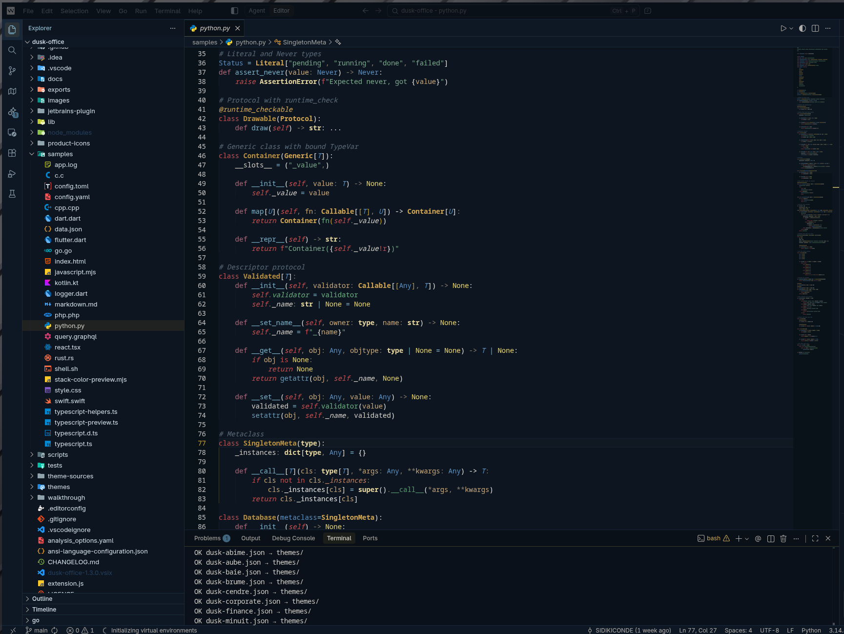 Dusk Office Voltage — graphite and neon lime, TypeScript